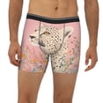 thumbnail image 1 of Mens Extended Length Boxer Briefs - Cheetah In Floral Pink Underwear Boxer Briefs with Elastic Band, 1 of 5