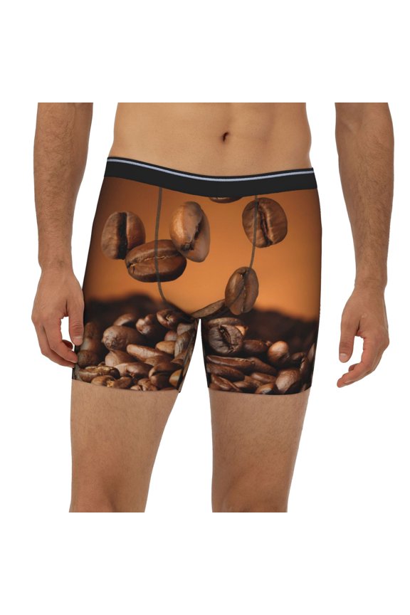 Mens Extended Length Boxer Briefs - Coffee Beans Underwear Boxer Briefs with Elastic Band
