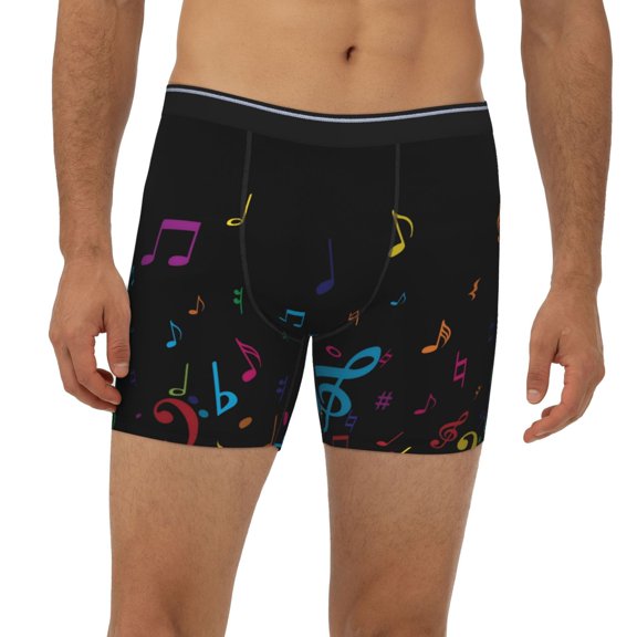 Mens Extended Length Boxer Briefs - Color Musical Notes Underwear Boxer Briefs with Elastic Band