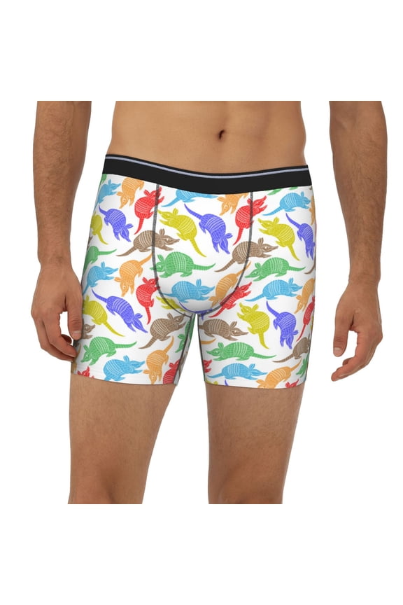 Mens Extended Length Boxer Briefs - Colored Armadillos Underwear Boxer Briefs with Elastic Band