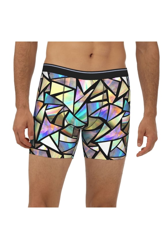 Mens Extended Length Boxer Briefs - Colored Glass Underwear Boxer Briefs with Elastic Band