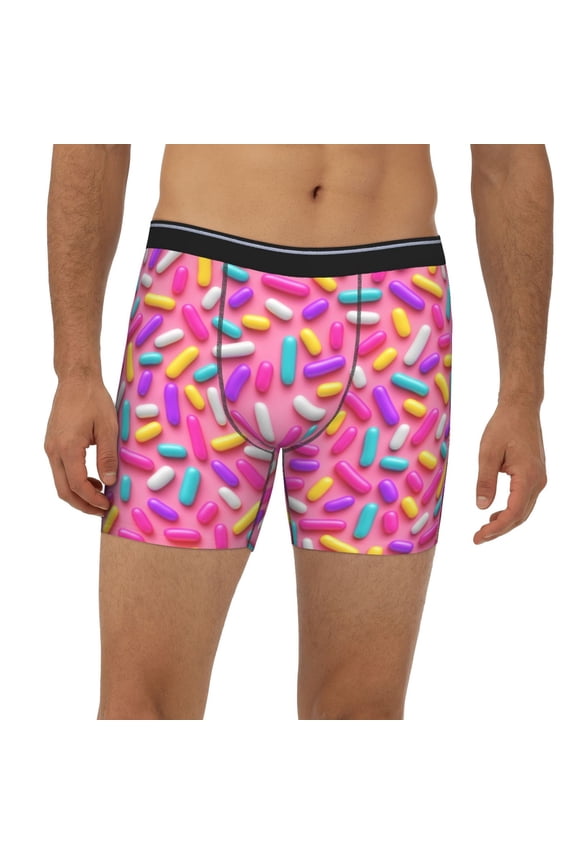 Mens Extended Length Boxer Briefs - Colorful Donuts 1 Underwear Boxer Briefs with Elastic Band