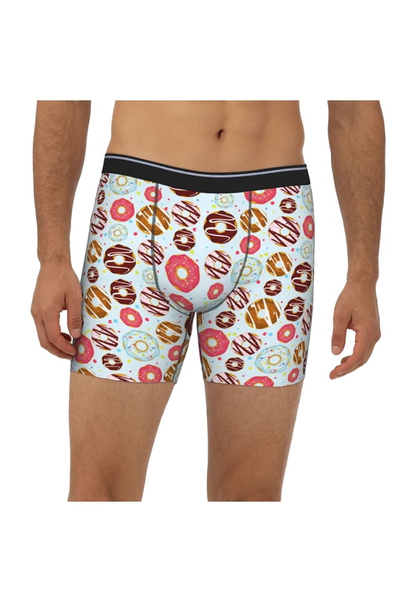 Mens Extended Length Boxer Briefs - Colorful Donuts Underwear Boxer Briefs with Elastic Band