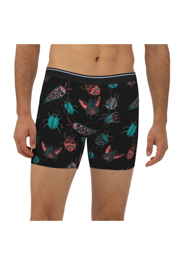 Mens Extended Length Boxer Briefs - Colorful Insect Underwear Boxer Briefs with Elastic Band