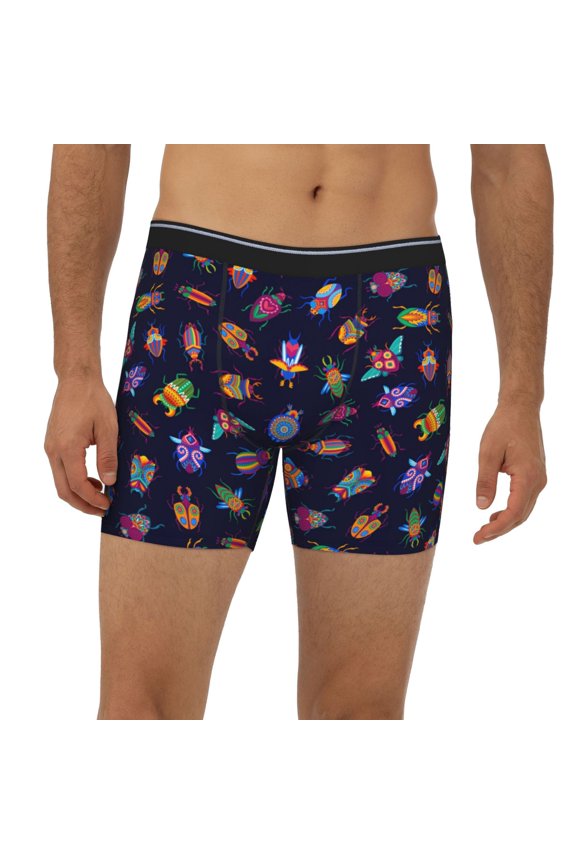 Mens Extended Length Boxer Briefs - Colorful Insects Underwear Boxer Briefs with Elastic Band