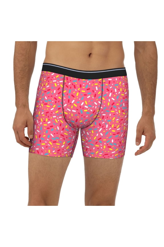 Mens Extended Length Boxer Briefs - Colorful Sprinkles Donuts Underwear Boxer Briefs with Elastic Band