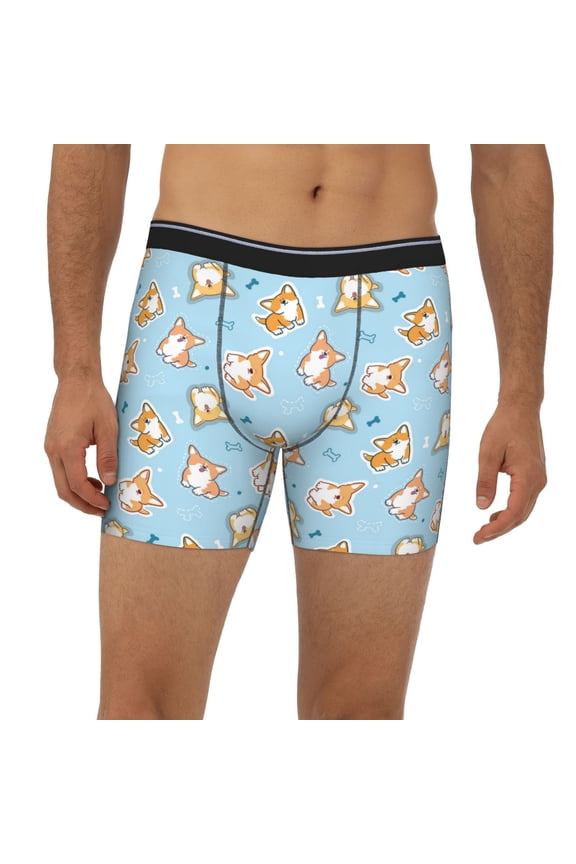 Mens Extended Length Boxer Briefs - Corgi Dog 1 Underwear Boxer Briefs with Elastic Band
