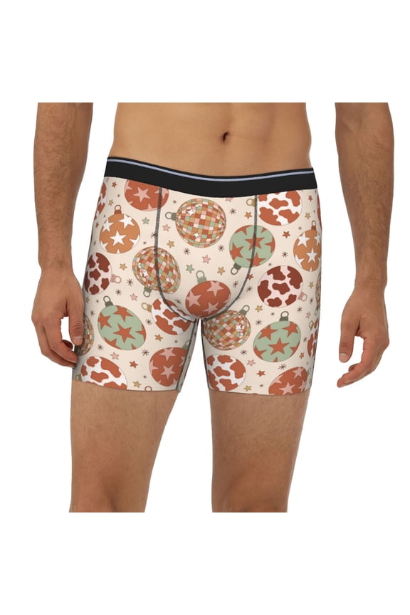 Mens Extended Length Boxer Briefs - Cow Spots And Disco Ball Underwear Boxer Briefs with Elastic Band