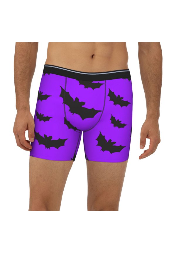Mens Extended Length Boxer Briefs - Cute Bats Violent Halloween Underwear Boxer Briefs with Elastic Band