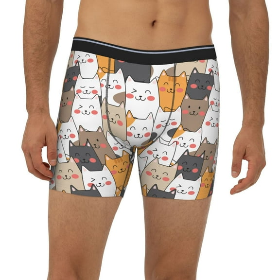 Mens Extended Length Boxer Briefs - Cute Cats Underwear Boxer Briefs with Elastic Band
