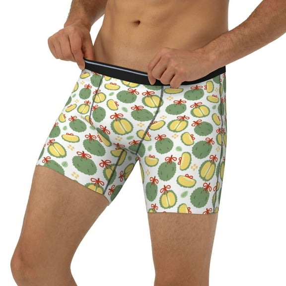 Mens Extended Length Boxer Briefs - Cute Durian Bow Tie Mens Underwear Boxer Briefs with Elastic Band