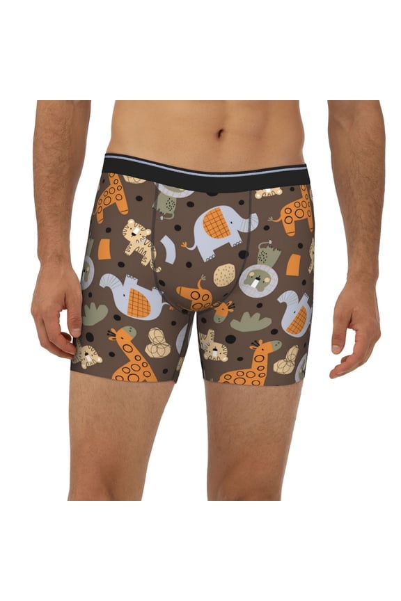 Mens Extended Length Boxer Briefs - Cute Lion Tiger Underwear Boxer Briefs with Elastic Band
