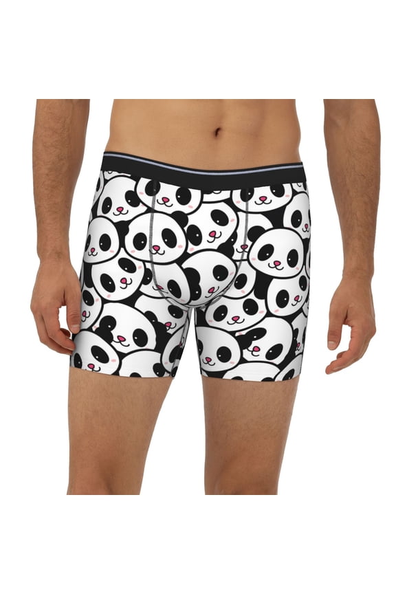 Mens Extended Length Boxer Briefs - Cute Panda Face Underwear Boxer Briefs with Elastic Band