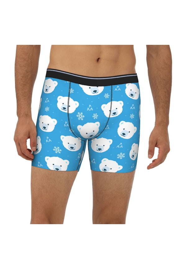 Mens Extended Length Boxer Briefs - Cute Polar Bear Underwear Boxer Briefs with Elastic Band