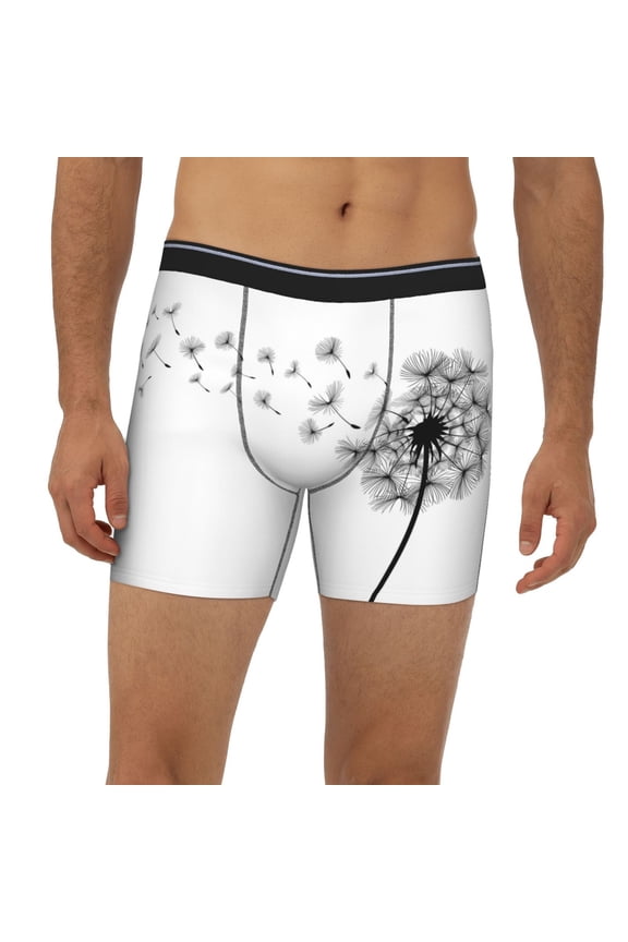 Mens Extended Length Boxer Briefs - Dandelion Blowing In The Wind Underwear Boxer Briefs with Elastic Band
