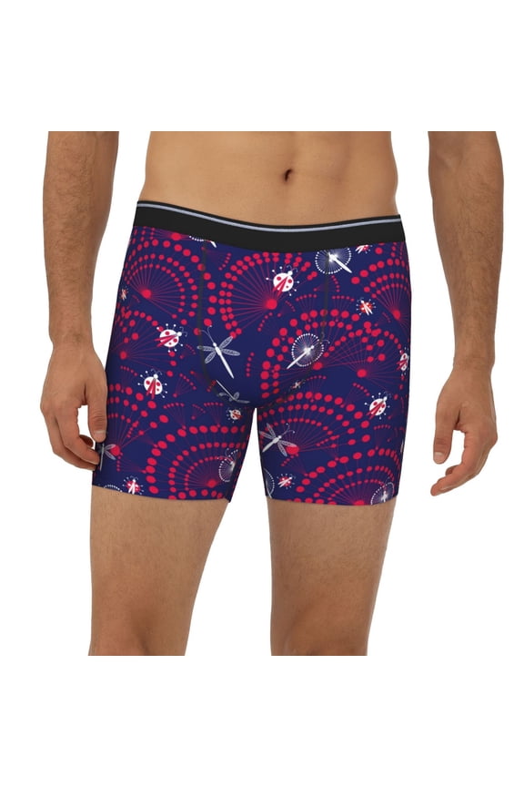 Mens Extended Length Boxer Briefs - Dandelions Flowers With Dragonflies Underwear Boxer Briefs with Elastic Band