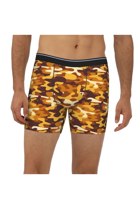Mens Extended Length Boxer Briefs - Desert Camouflage Underwear Boxer Briefs with Elastic Band