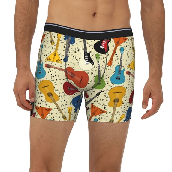 Mens Extended Length Boxer Briefs - Different Kind Of Guitars Underwear Boxer Briefs with Elastic Band