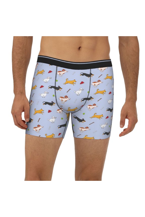 Mens Extended Length Boxer Briefs - Dogs Are Running Underwear Boxer Briefs with Elastic Band