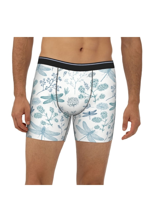 Mens Extended Length Boxer Briefs - Dragonfly Underwear Boxer Briefs with Elastic Band