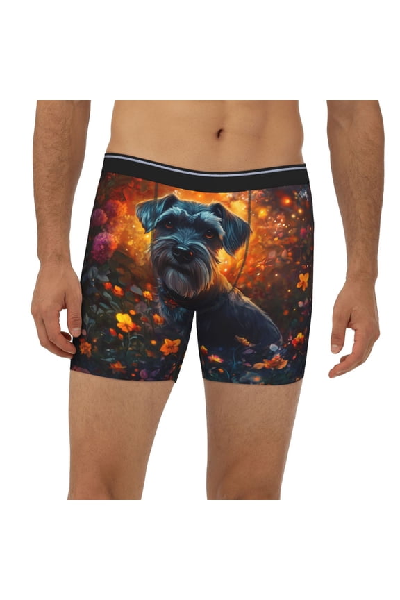 Mens Extended Length Boxer Briefs - Enchanted Autumn Terrier Glow Underwear Boxer Briefs with Elastic Band
