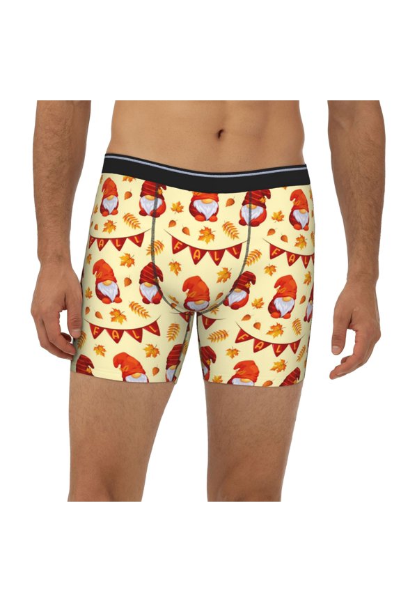 Mens Extended Length Boxer Briefs - Fall Gnomes Underwear Boxer Briefs with Elastic Band