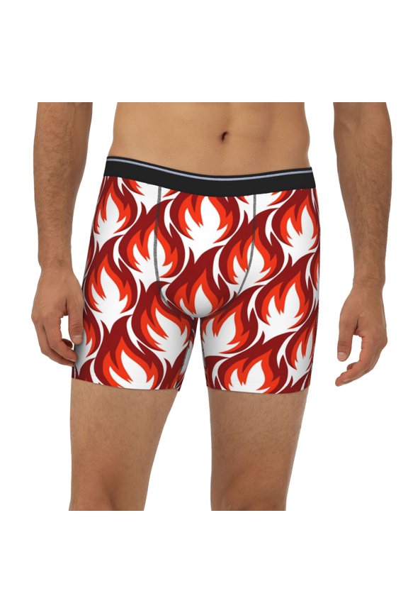 Mens Extended Length Boxer Briefs - Fire Symbols Underwear Boxer Briefs with Elastic Band