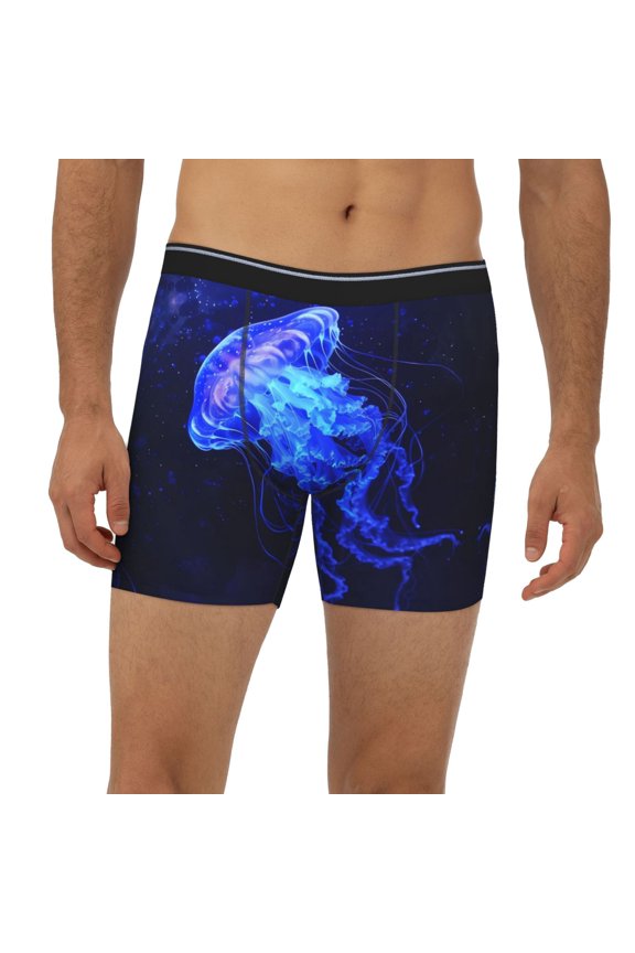 Mens Extended Length Boxer Briefs - Floating Space Jellyfish Underwear Boxer Briefs with Elastic Band