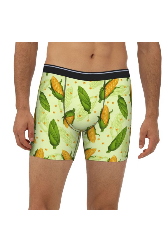 Mens Extended Length Boxer Briefs - Fresh Corn Underwear Boxer Briefs with Elastic Band