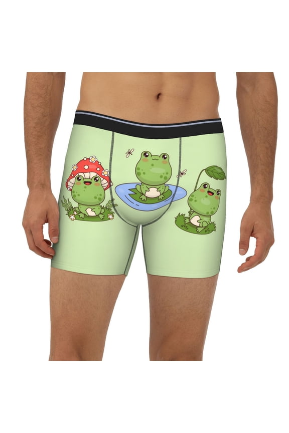Mens Extended Length Boxer Briefs - Frog Amanita Mushroom Underwear Boxer Briefs with Elastic Band