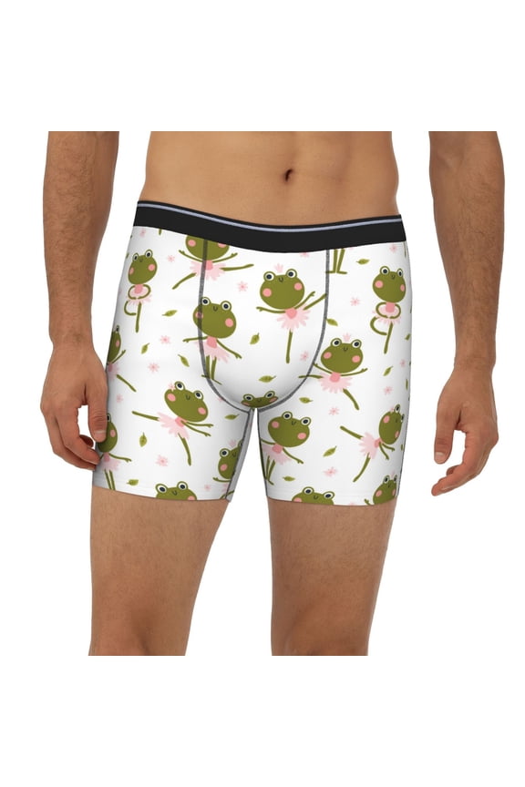 Mens Extended Length Boxer Briefs - Frog Dancing Ballet Funny Underwear Boxer Briefs with Elastic Band