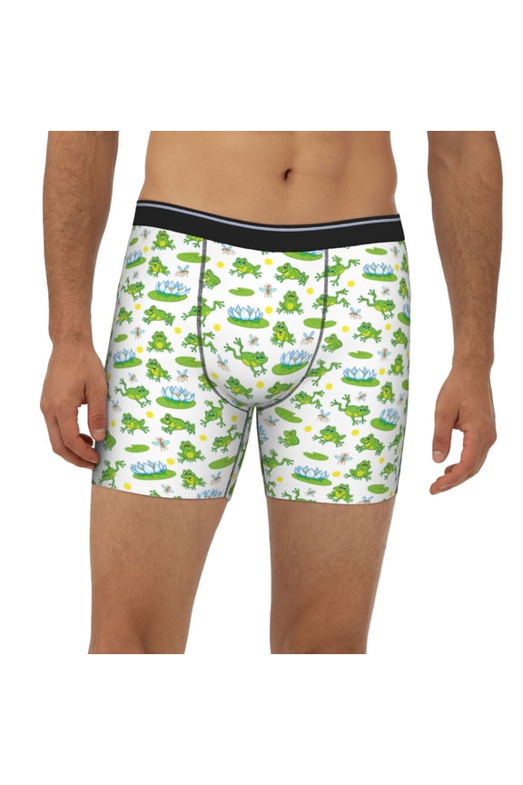 Mens Extended Length Boxer Briefs - Frogs Jumping Underwear Boxer Briefs with Elastic Band