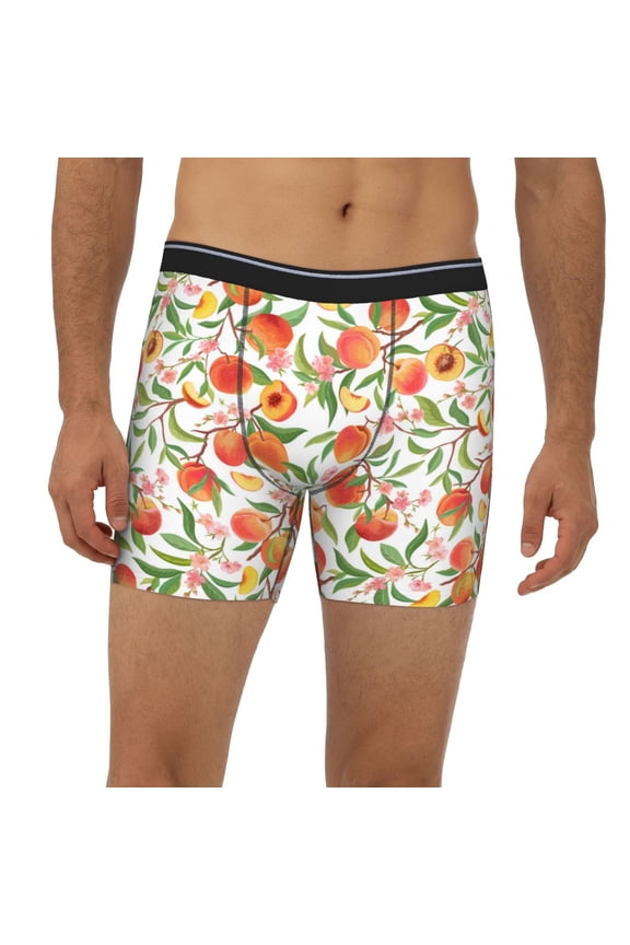 Mens Extended Length Boxer Briefs - Fruits Peach2 Underwear Boxer Briefs with Elastic Band