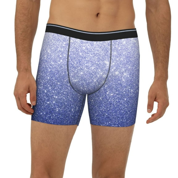Mens Extended Length Boxer Briefs - Glittering Blue Purple Underwear Boxer Briefs with Elastic Band