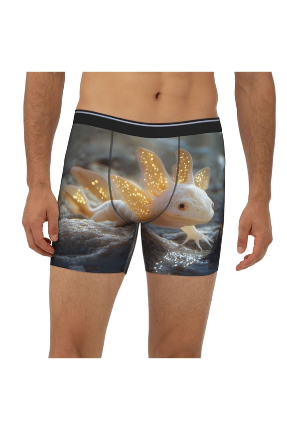 Mens Extended Length Boxer Briefs - Glowing Fantasy Axolotl Underwear Boxer Briefs with Elastic Band