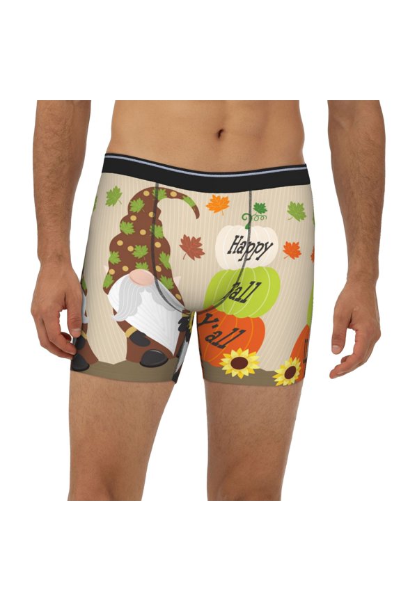 Mens Extended Length Boxer Briefs - Gnome Happy Fall Underwear Boxer Briefs with Elastic Band