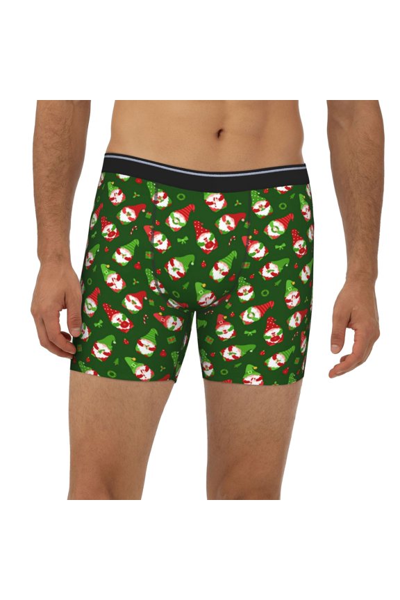 Mens Extended Length Boxer Briefs - Gnomes In Caps Underwear Boxer Briefs with Elastic Band