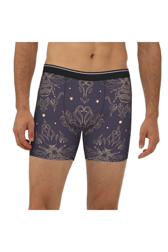 Mens Extended Length Boxer Briefs - Golden Bumblebee Underwear Boxer Briefs with Elastic Band