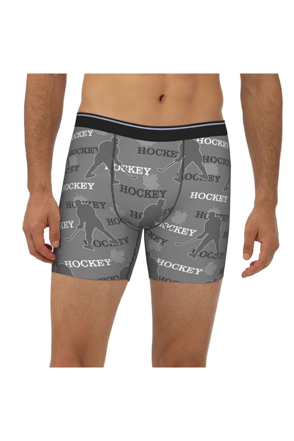 Mens Extended Length Boxer Briefs - Grey Hockey Players Cool Underwear Boxer Briefs with Elastic Band