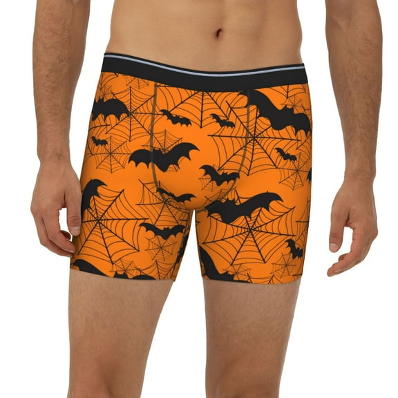 Mens Extended Length Boxer Briefs - Halloween Bats Underwear Boxer Briefs with Elastic Band