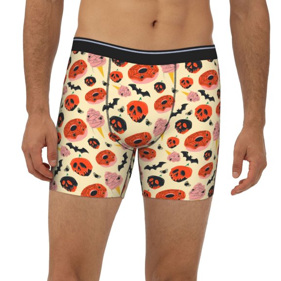 Mens Extended Length Boxer Briefs - Halloween Donut Underwear Boxer Briefs with Elastic Band