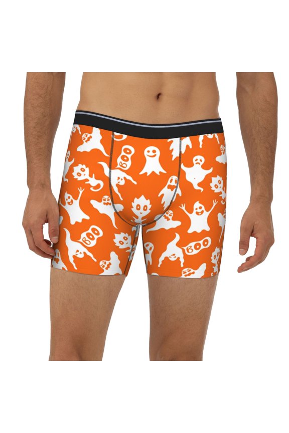 Mens Extended Length Boxer Briefs - Halloween Ghost Underwear Boxer Briefs with Elastic Band
