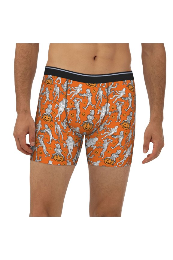 Mens Extended Length Boxer Briefs - Halloween Mummy Underwear Boxer Briefs with Elastic Band
