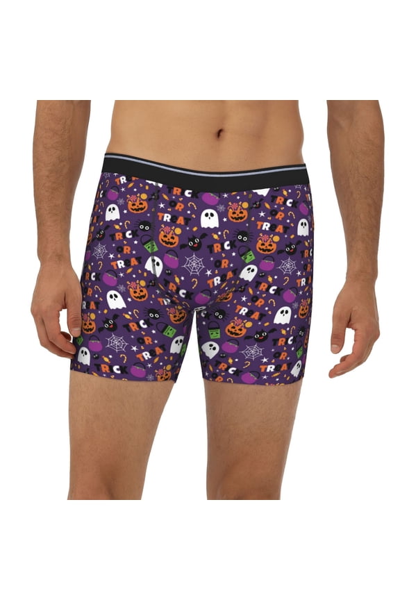 Mens Extended Length Boxer Briefs - Halloween Sweet Candy Underwear Boxer Briefs with Elastic Band