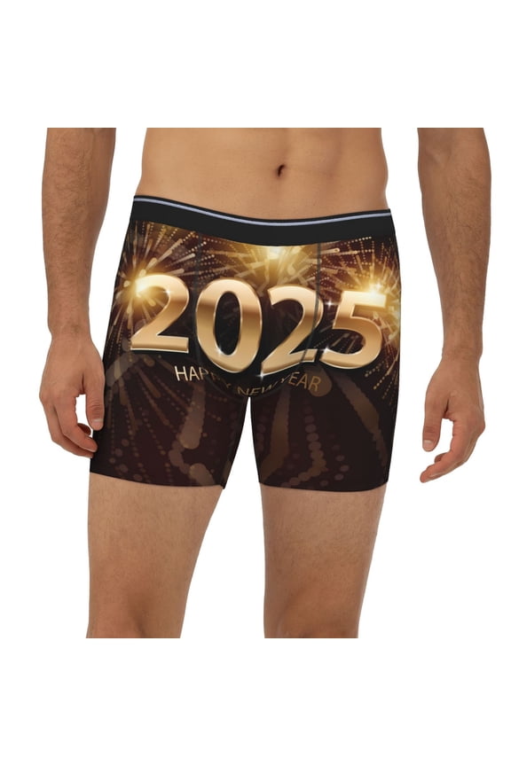 Mens Extended Length Boxer Briefs - Happy New Year 2025 B Underwear Boxer Briefs with Elastic Band