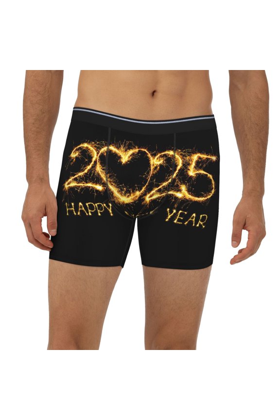 Mens Extended Length Boxer Briefs - Happy New Year 2025 D Underwear Boxer Briefs with Elastic Band