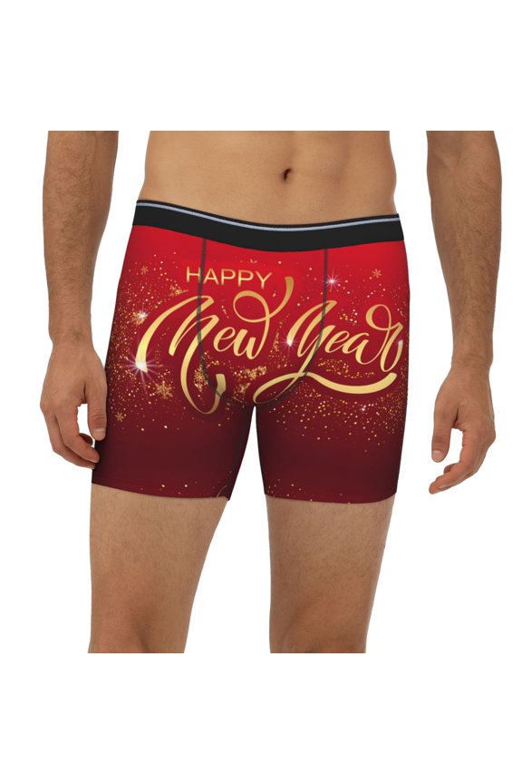 Mens Extended Length Boxer Briefs - Happy New Year2 Underwear Boxer Briefs with Elastic Band