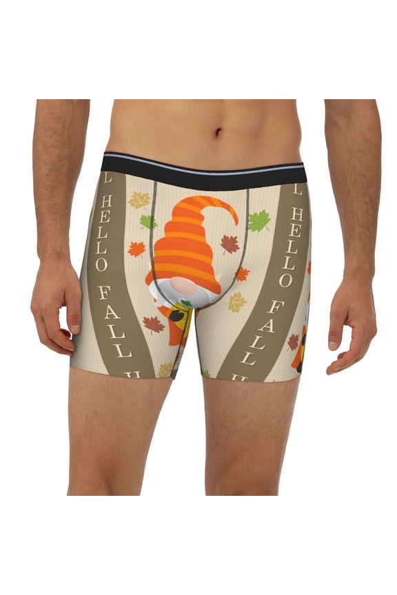 Mens Extended Length Boxer Briefs - Hello Fall Gnomes 1 Underwear Boxer Briefs with Elastic Band