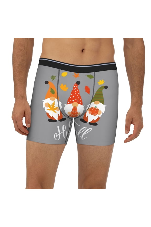 Mens Extended Length Boxer Briefs - Hello Fall Gnomes Underwear Boxer Briefs with Elastic Band