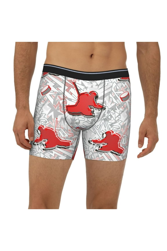 Mens Extended Length Boxer Briefs - Hockey Goalkeeper Puck Underwear Boxer Briefs with Elastic Band